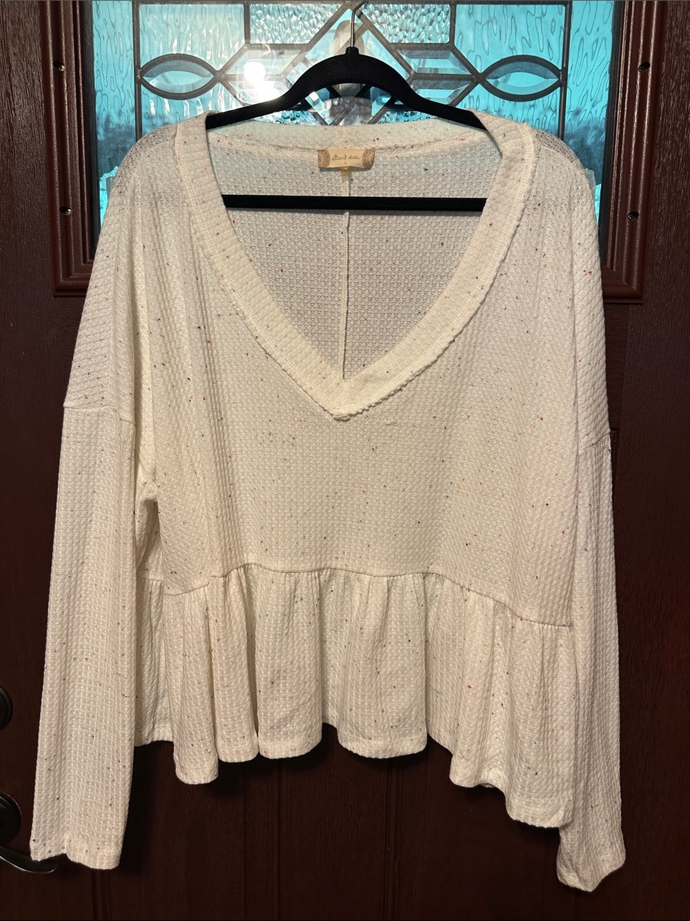 Free People Ivory Speckled V-Neck Peplum Tunic